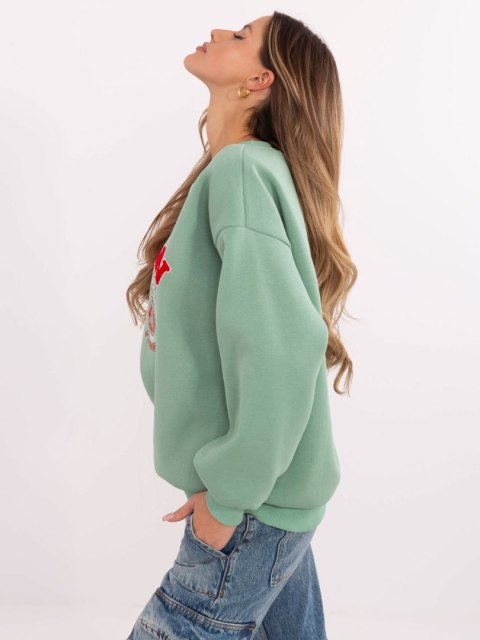 Bluza Boston dresowa z naszywkami, pistacjowa, oversize