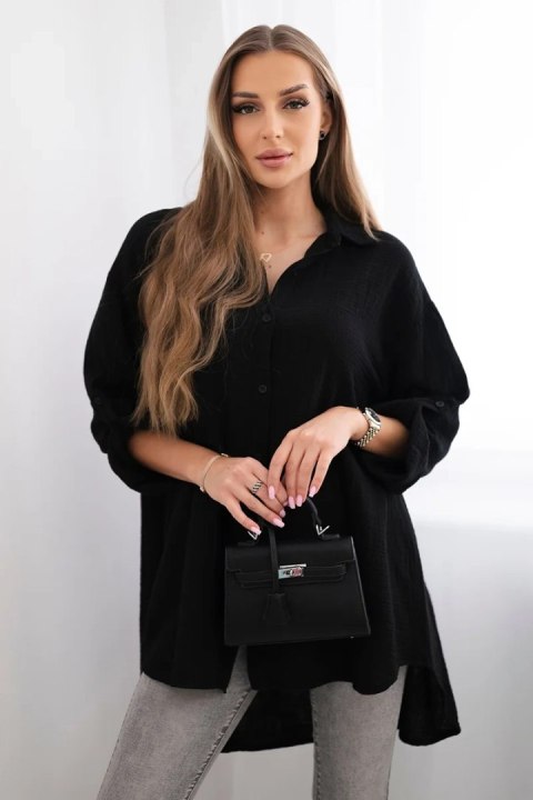 Koszula bawełniana muślinowa czarna, oversize, cosual, włoska Koszula bawełniana muślinowa czarna, oversize, cosual, włoska