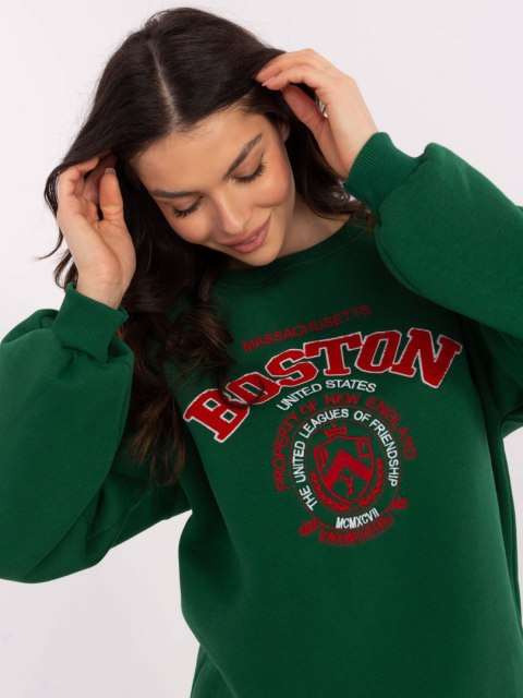 Bluza Boston dresowa z naszywkami, zielona, oversize Bluza Boston dresowa z naszywkami, zielona, oversize
