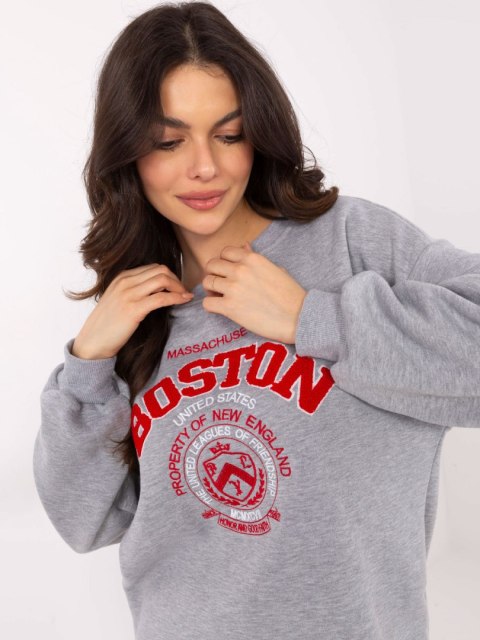 Bluza Boston dresowa z naszywkami, szary, oversize Bluza Boston dresowa z naszywkami, szary, oversize