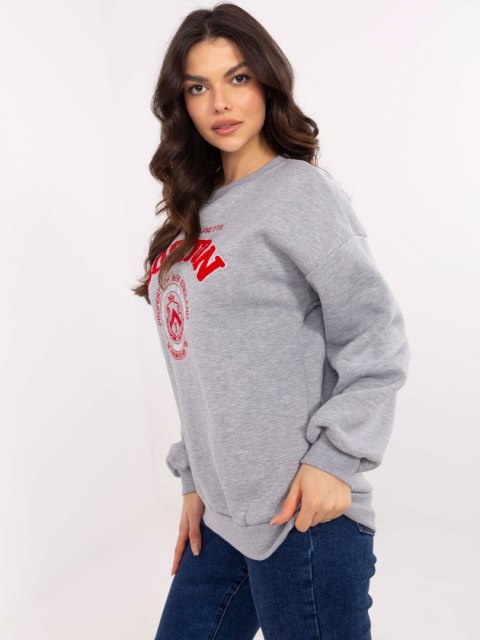 Bluza Boston dresowa z naszywkami, szary, oversize Bluza Boston dresowa z naszywkami, szary, oversize