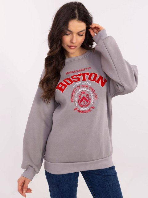 Bluza Boston dresowa z naszywkami, szara, oversize Bluza Boston dresowa z naszywkami, szara, oversize