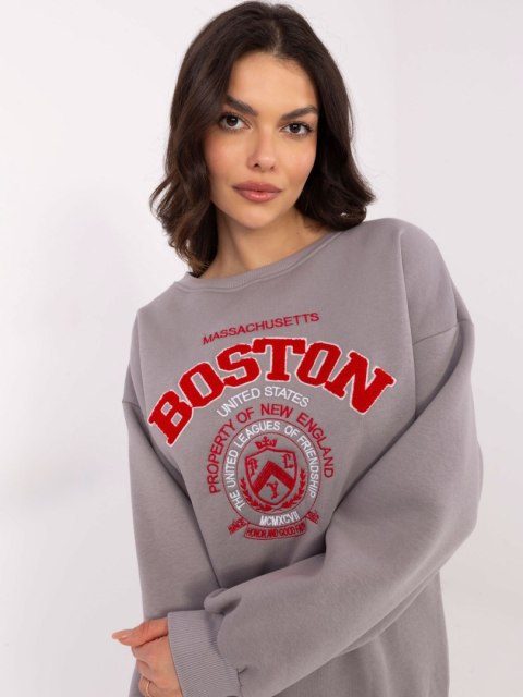 Bluza Boston dresowa z naszywkami, szara, oversize Bluza Boston dresowa z naszywkami, szara, oversize