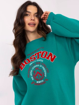 Bluza Boston dresowa z naszywkami, turkusowa, oversize