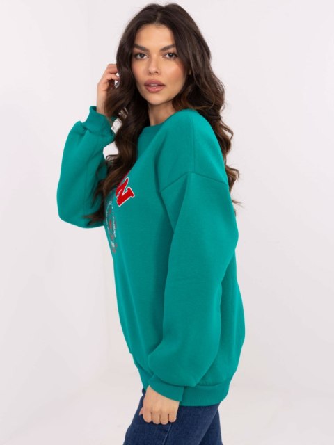 Bluza Boston dresowa z naszywkami, turkusowa, oversize