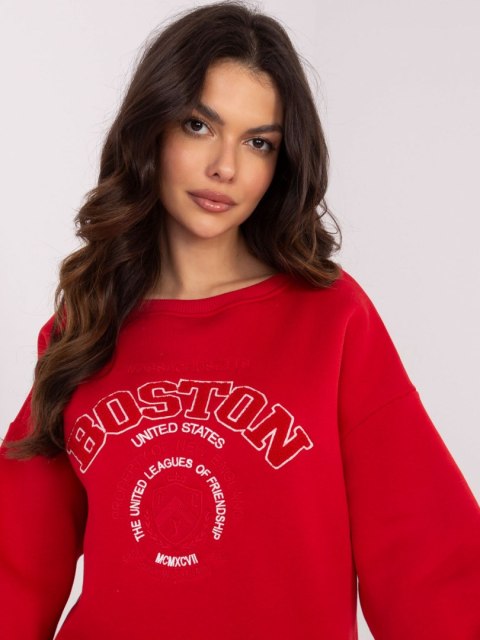 Bluza Boston dresowa z naszywkami, czerwony, oversize
