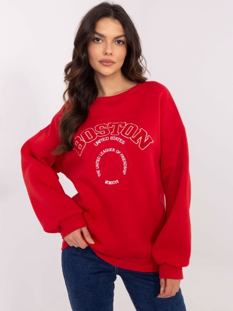 Bluza Boston dresowa z naszywkami, czerwony, oversize