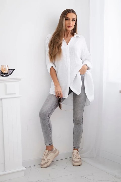 Koszula damska z białej bawełny muślinowej, fason oversize Plus Size Koszula damska z białej bawełny muślinowej, fason oversize Plus Size