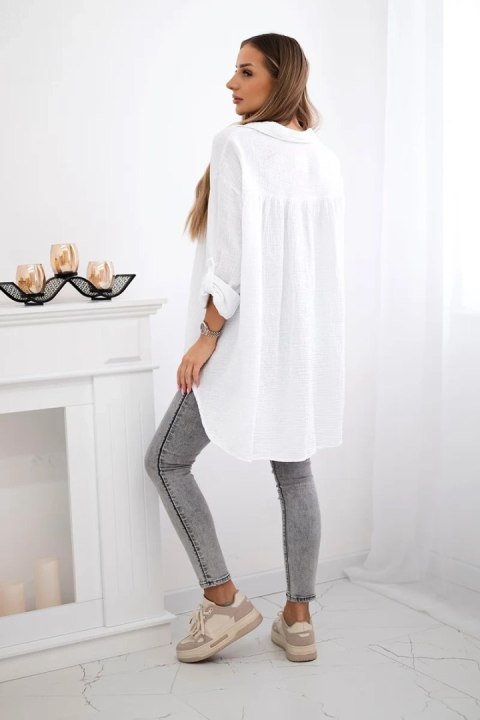 Koszula damska z białej bawełny muślinowej, fason oversize Plus Size Koszula damska z białej bawełny muślinowej, fason oversize Plus Size