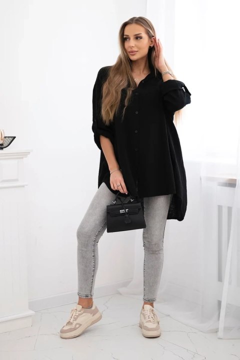 Koszula bawełniana muślinowa czarna, oversize, cosual, włoska Koszula bawełniana muślinowa czarna, oversize, cosual, włoska