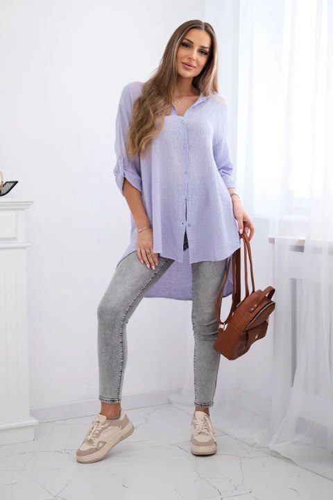 Koszula bawełniana muślinowa fioletowa, oversize, cosual, włoska Koszula bawełniana muślinowa fioletowa, oversize, cosual, włoska