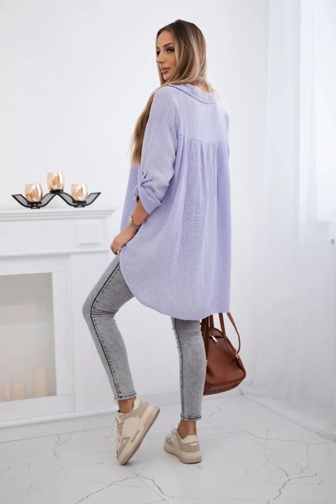 Koszula bawełniana muślinowa fioletowa, oversize, cosual, włoska Koszula bawełniana muślinowa fioletowa, oversize, cosual, włoska