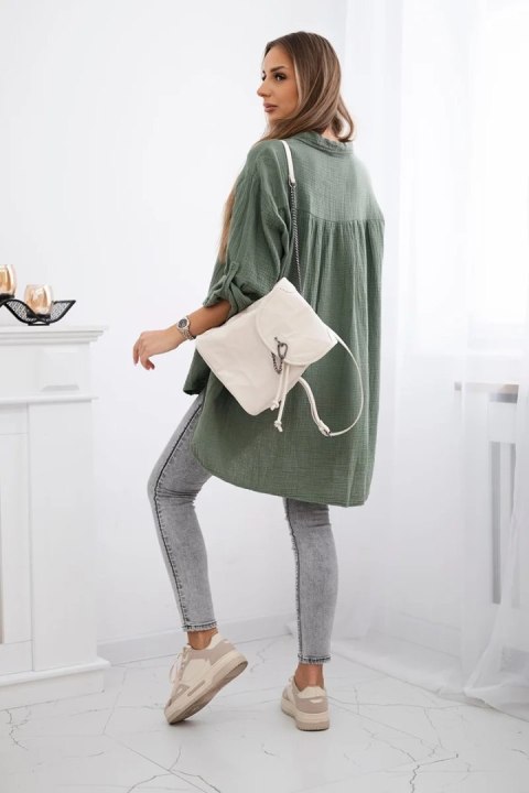 Koszula bawełniana muślinowa khaki, oversize, cosual, włoska Koszula bawełniana muślinowa khaki, oversize, cosual, włoska