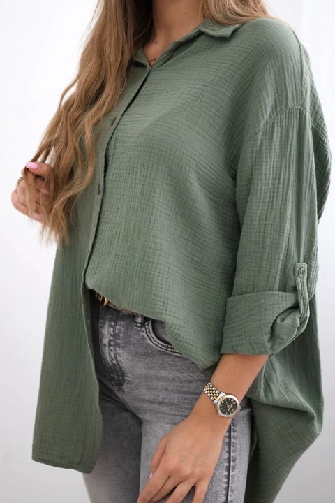 Koszula bawełniana muślinowa khaki, oversize, cosual, włoska Koszula bawełniana muślinowa khaki, oversize, cosual, włoska