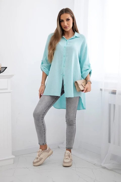 Koszula muślinowa damska w kolorze miętowym, oversize Plus Size z bawełny Koszula muślinowa damska w kolorze miętowym, oversize Plus Size z bawełny