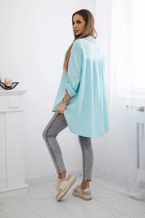 Koszula muślinowa damska w kolorze miętowym, oversize Plus Size z bawełny Koszula muślinowa damska w kolorze miętowym, oversize Plus Size z bawełny