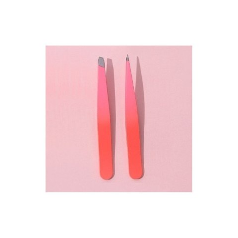Zestaw 2 sztuk pęset kosmetycznych do regulacji brwi 9,5 cm ombre koral AK14 Zestaw 2 sztuk pęset kosmetycznych do regulacji brwi 9,5 cm ombre koral AK14