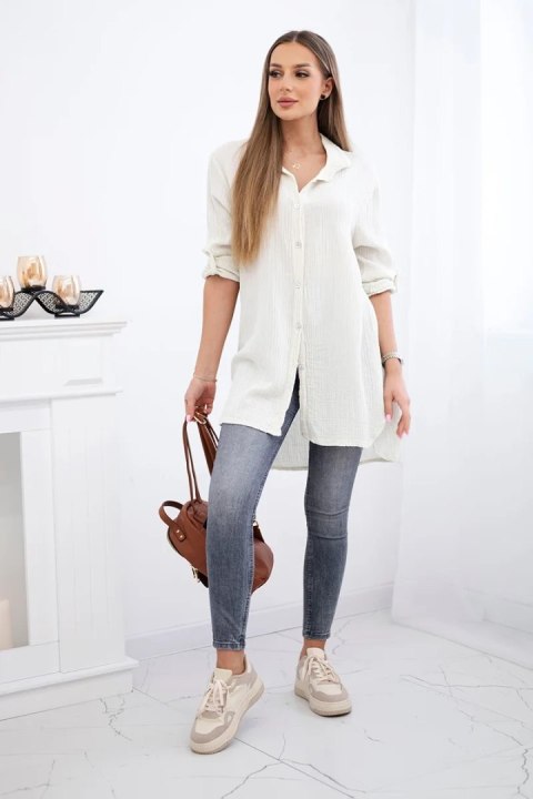 Koszula damska z muślinu bawełnianego w kolorze beżowym, oversize Plus Size Koszula damska z muślinu bawełnianego w kolorze beżowym, oversize Plus Size