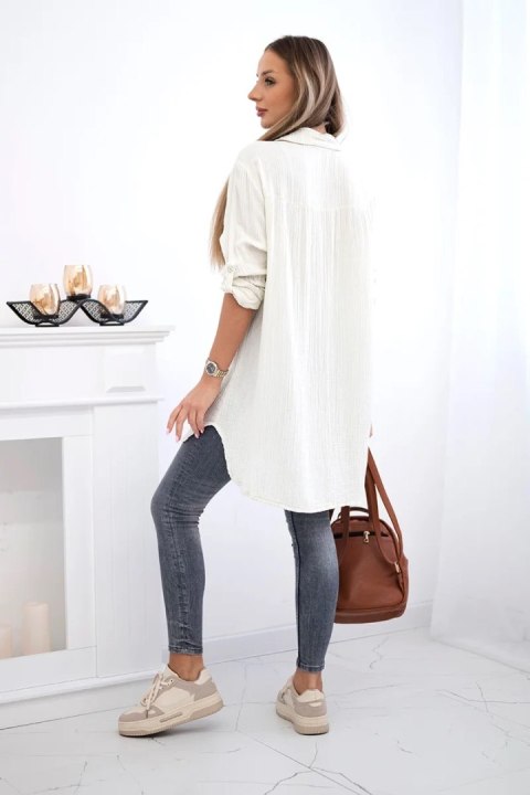 Koszula damska z muślinu bawełnianego w kolorze beżowym, oversize Plus Size Koszula damska z muślinu bawełnianego w kolorze beżowym, oversize Plus Size