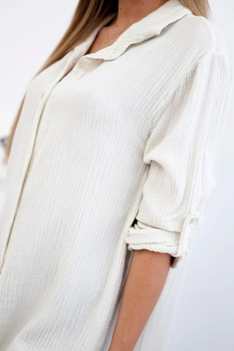 Koszula damska z muślinu bawełnianego w kolorze beżowym, oversize Plus Size Koszula damska z muślinu bawełnianego w kolorze beżowym, oversize Plus Size