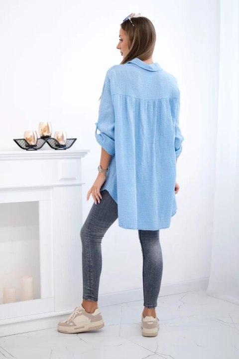 Koszula damska z muślinowej bawełny w kolorze niebieskim, fason oversize Plus Size Koszula damska z muślinowej bawełny w kolorze niebieskim, fason oversize Plus Size