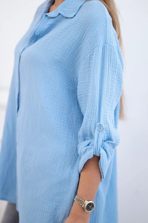 Koszula damska z muślinowej bawełny w kolorze niebieskim, fason oversize Plus Size Koszula damska z muślinowej bawełny w kolorze niebieskim, fason oversize Plus Size