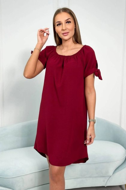 Sukienka wiązana na rękawach bordowa, letnia, oversize