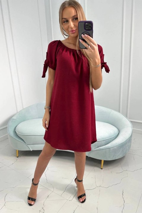 Sukienka wiązana na rękawach bordowa, letnia, oversize