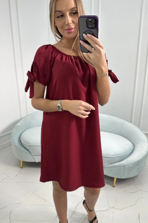 Sukienka wiązana na rękawach bordowa, letnia, oversize