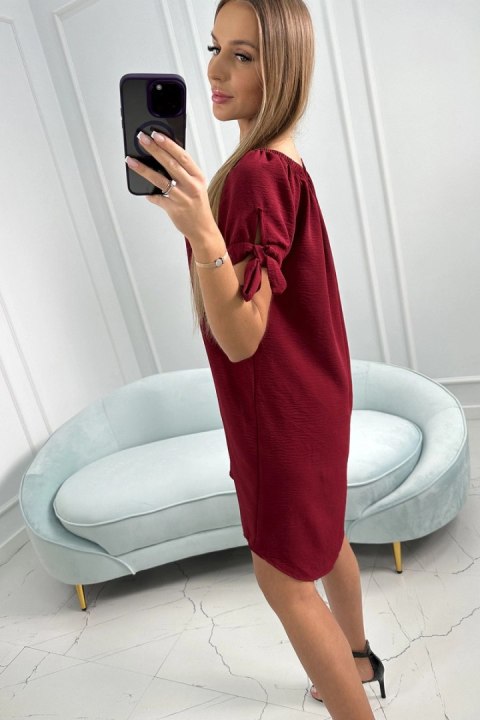 Sukienka wiązana na rękawach bordowa, letnia, oversize