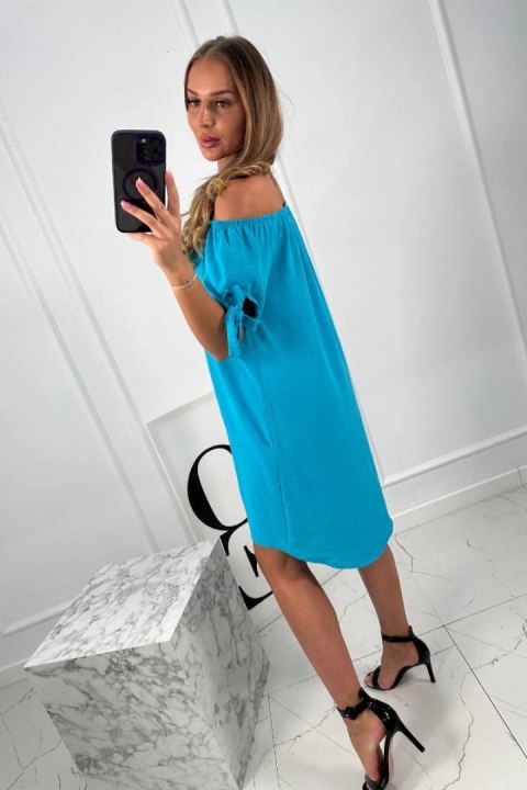 Sukienka wiązana na rękawach turkusowa, oversize, letnia