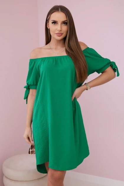 Sukienka wiązana na rękawach zielona, oversize, letnia