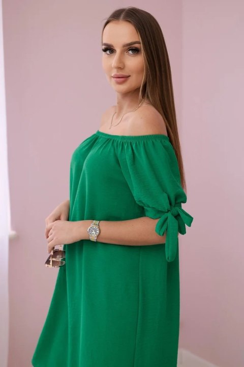 Sukienka wiązana na rękawach zielona, oversize, letnia