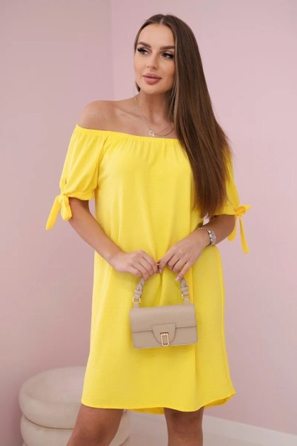 Sukienka wiązana na rękawach żółta, oversize, letnia