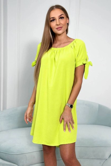 Sukienka wiązana na rękawach żółty neon, letnia, oversize