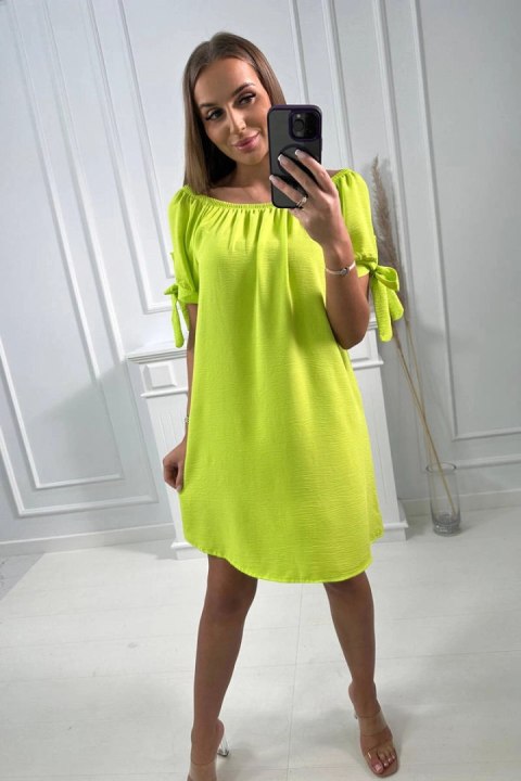 Sukienka wiązana na rękawach żółty neon, letnia, oversize