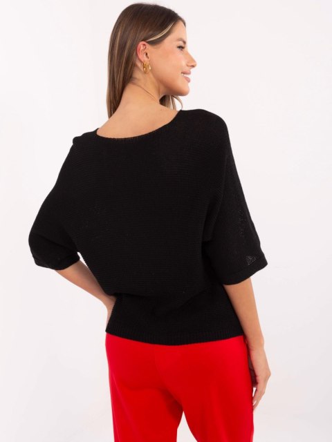 Sweter oversize, czarny z misiem California, z krótkim rękawem