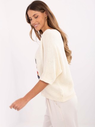 Sweter oversize, jasno beżowy z misiem California, z krótkim rękawem