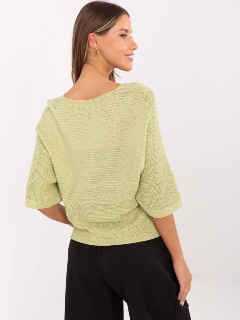 Sweter oversize, pistacjowy z misiem California, z krótkim rękawem Sweter oversize, pistacjowy z misiem California, z krótkim rękawem