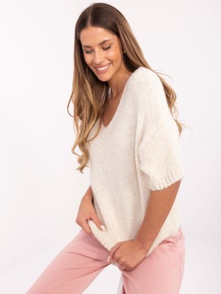 Sweter oversize z krótkim rękawem, jasnobeżowy, akrylowy