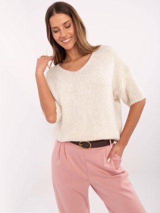 Sweter oversize z krótkim rękawem, jasnobeżowy, akrylowy