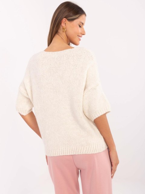 Sweter oversize z krótkim rękawem, jasnobeżowy, akrylowy Sweter oversize z krótkim rękawem, jasnobeżowy, akrylowy