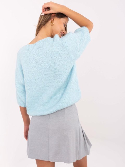 Sweter oversize z krótkim rękawem, niebieski, akrylowy