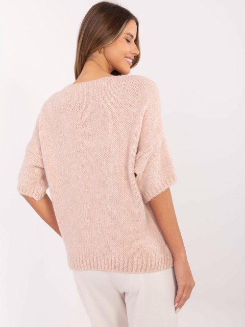 Sweter oversize z krótkim rękawem, jasnoróżowy, akrylowy Sweter oversize z krótkim rękawem, jasnoróżowy, akrylowy