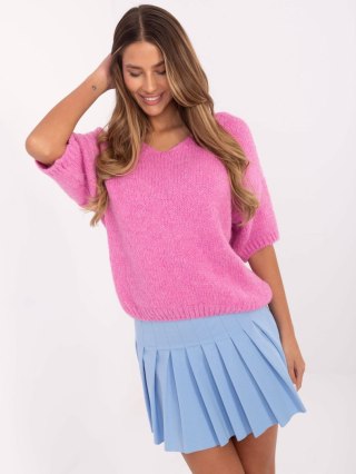Sweter oversize z krótkim rękawem, różowy, akrylowy