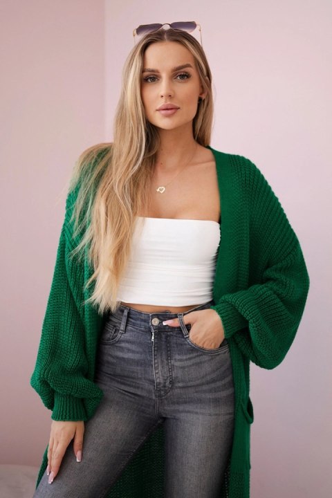 Sweter długi kardigan zielony, akrylowy, włoski Sweter długi kardigan zielony, akrylowy, włoski