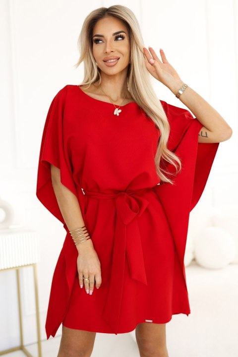287-35 SOFIA Sukienka motyl z wiązaniem w pasie - CZERWONA - L/XL 287-35 SOFIA Sukienka motyl z wiązaniem w pasie - CZERWONA - L/XL
