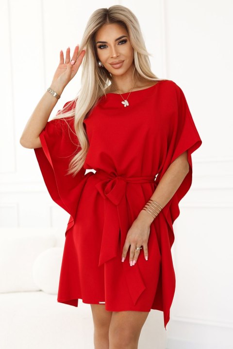 287-35 SOFIA Sukienka motyl z wiązaniem w pasie - CZERWONA - L/XL 287-35 SOFIA Sukienka motyl z wiązaniem w pasie - CZERWONA - L/XL