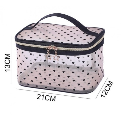 Kosmetyczka damska kuferek transparentna czarne serca 13cm x 21cm KS125 Kosmetyczka damska kuferek transparentna czarne serca 13cm x 21cm KS125