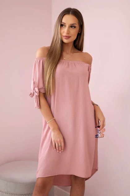 Sukienka wiązana na rękawach ciemny pudrowy róż, oversize, letnia
